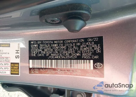 2022 Toyota Corolla Hybrid Le from USA, damaged, VIN JTDEAMDE5NJ059529